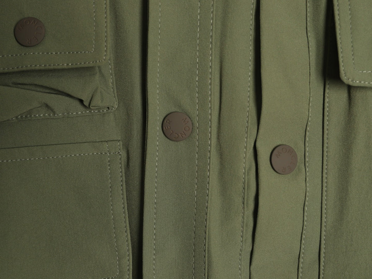 Moncler Utility Shirt-Collar Jacket - Olive Green